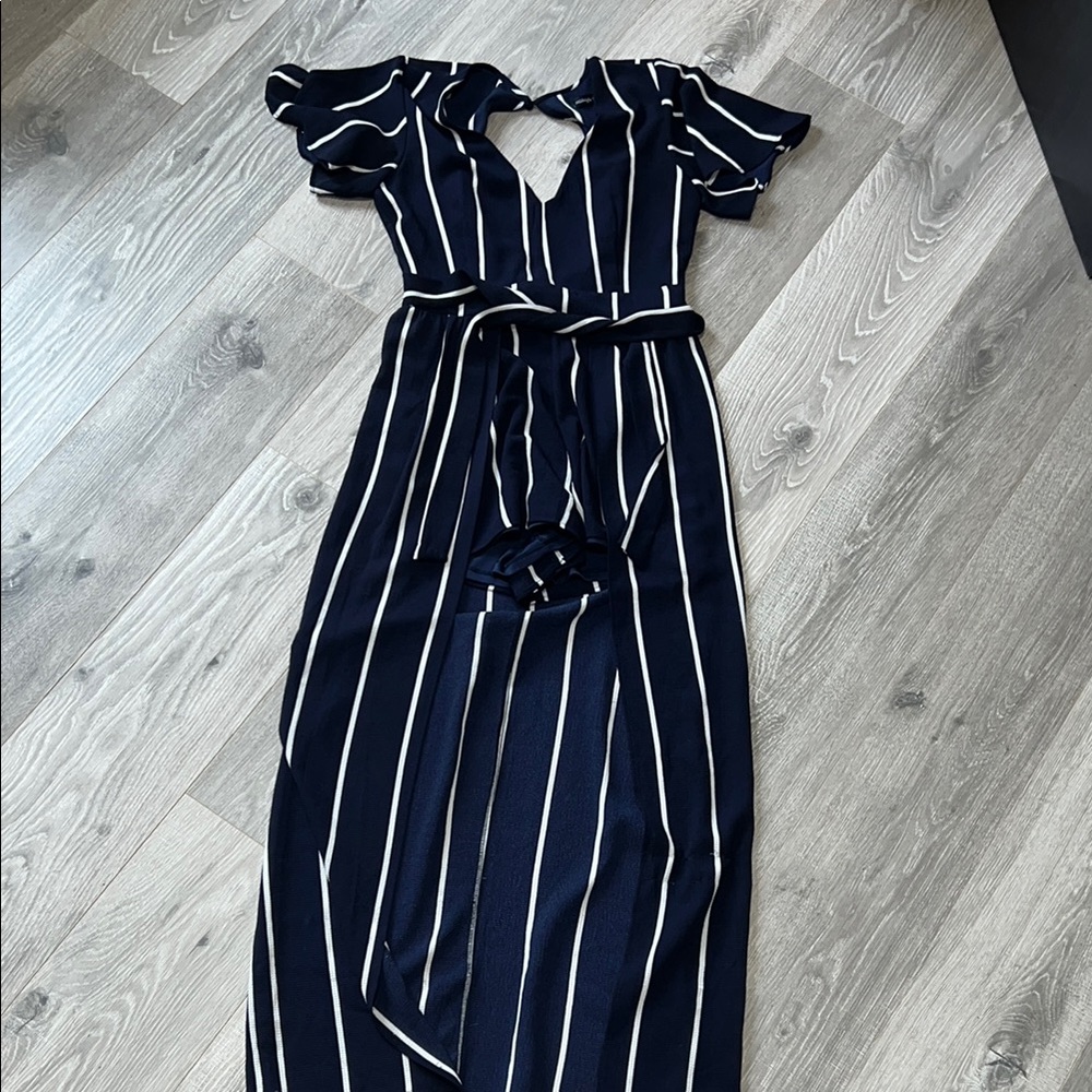 Navy Striped Maxi Romper